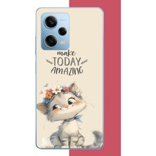 Aksesuarist Redmi Note 12 Pro 5g Uyumlu Çiçek Taçlı Kedi Baskılı Silikon Kılıf