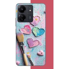 Aksesuarist Redmi 13C Uyumlu Renkli Tuval Baskılı Silikon Kılıf