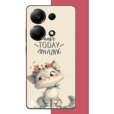 Aksesuarist Redmi Note 13 Pro 4g Uyumlu Çiçek Taçlı Kedi Baskılı Silikon Kılıf
