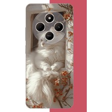 Aksesuarist Redmi 14C Uyumlu Penceredeki Beyaz Kedi Baskılı Silikon Kılıf