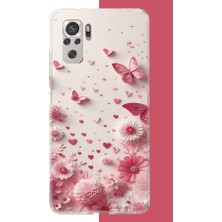 Aksesuarist Redmi Note 10 / 10S Uyumlu Pembe Kelebek Baskılı Silikon Kılıf