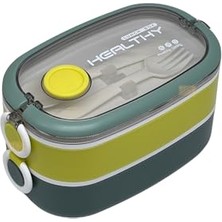 Die Grup Bento 1300ML Lunchbox 2 Katlı 3 Bölmeli Paslanmaz Çelik Sefer Tası Yemek Kutusu (Koyu Yeşil-Fıstık Yeşili)