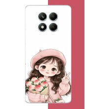 Aksesuarist Redmi Note 14 Pro 5g Uyumlu Kawaii Buket Tutan Kız Baskılı Silikon Kılıf