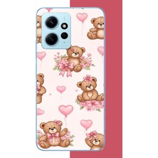 Aksesuarist Redmi Note 12 4g Uyumlu Fiyonklu Peluş Ayıcık Baskılı Silikon Kılıf