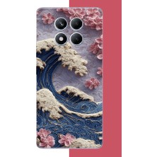 Aksesuarist Redmi Note 14 Pro 5g Uyumlu Mavi Dalga ve Pembe Çiçekler Baskılı Silikon Kılıf