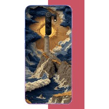Aksesuarist Redmi 9 Uyumlu Mavi Bulutlu Deniz Feneri Baskılı Silikon Kılıf