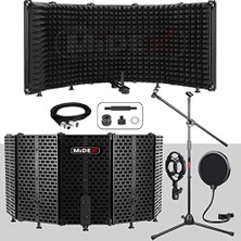 Die Grup Midex PF-43X Set Mikrofon Ses Yalıtım Paneli (69X26CM) Stand Filtre Shock Mount Xlr Kablo Sünger