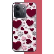Aksesuarist Redmi 15C Uyumlu Bordo Kalp Baskılı Silikon Kılıf