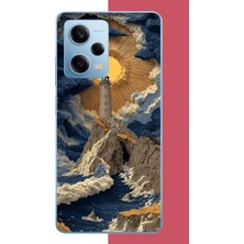 Aksesuarist Redmi Note 12 Pro 5g Uyumlu Mavi Bulutlu Deniz Feneri Baskılı Silikon Kılıf