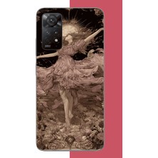 Aksesuarist Redmi Note 11E Uyumlu Pembe Elbiseli Kadın Baskılı Silikon Kılıf