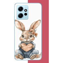 Aksesuarist Redmi Note 12 4g Uyumlu Çiçek Tokalı Tavşan Baskılı Silikon Kılıf