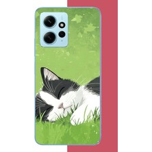Aksesuarist Redmi Note 12 4g Uyumlu Uyuyan Kedi Baskılı Silikon Kılıf