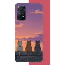 Aksesuarist Redmi Note 11E Uyumlu Duvardaki Kediler Baskılı Silikon Kılıf