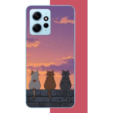 Aksesuarist Redmi Note 12 4g Uyumlu Duvardaki Kediler Baskılı Silikon Kılıf