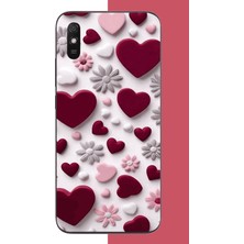 Aksesuarist Redmi 9A Uyumlu Bordo Kalp Baskılı Silikon Kılıf