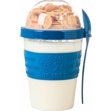 Die Grup Renkli Take And Go Kaşıklı Hazneli Meyveli Yoğurt Kabı Piknik Iş Atıştırmalık Diyet Müsli Granola Süt Bardağı (Gece Mavisi)