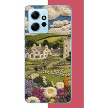 Aksesuarist Redmi Note 12 4g Uyumlu Nakışlı Bulut ve Kasaba Baskılı Silikon Kılıf