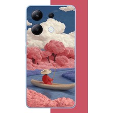 Aksesuarist Redmi Note 13 4g Uyumlu Kayık ve Pembe Ağaç Baskılı Silikon Kılıf