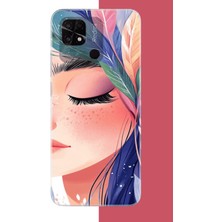 Aksesuarist Redmi 10C - Poco C40 Uyumlu Renkli Yaprak Saçlı Kız.jpeg Baskılı Silikon Kılıf