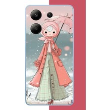 Aksesuarist Redmi Note 13 4g Uyumlu Pembe Şemsiyeli Kız Baskılı Silikon Kılıf