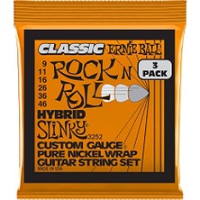 Die Grup Ernie Ball Hybrid Slinky Klasik Rock 'n' Roll Elektro Gitar Telleri, Saf Nikel Yara, 3'lü Ölçü 9-46