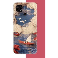 Aksesuarist Redmi 10C - Poco C40 Uyumlu Göldeki Turuncu Kayık Baskılı Silikon Kılıf