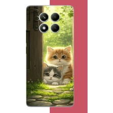 Aksesuarist Redmi Note 14 Pro 5g Uyumlu Kapıdaki Kediler Baskılı Silikon Kılıf