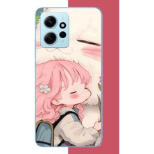 Aksesuarist Redmi Note 12 4g Uyumlu Kawaii Küçük Kız ve Kedi Baskılı Silikon Kılıf
