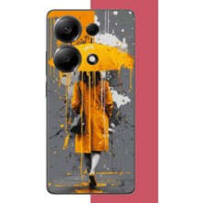 Aksesuarist Redmi Note 13 Pro 4g Uyumlu Sarı Şemsiyeli Kadın Baskılı Silikon Kılıf