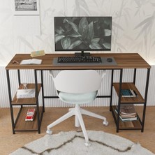 Die Grup Modern Çalışma Masası, Kitaplıklı, 140X50 Cm, Ceviz-Siyah Metal, Ev ve Ofis Için Bilgisayar Masası