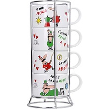 Die Grup Bialetti - 4'lü Istiflenebilir Cappuccino Fincan Seti - Karma Renkli - Porselen