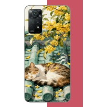 Aksesuarist Redmi Note 11E Uyumlu Çatıdaki Kedi Baskılı Silikon Kılıf