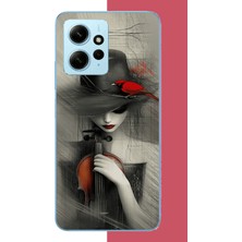 Aksesuarist Redmi Note 12 4g Uyumlu Keman Tutan Kadın Baskılı Silikon Kılıf