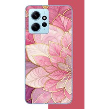 Aksesuarist Redmi Note 12 4g Uyumlu Pembe Yaprak Baskılı Silikon Kılıf