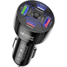 Die Grup Super Şarj 4 Port PD25W, Qc3.0, Araç Şarjı Çakmaklık, 2x USB 2x Type-C, Çoklayıcı, 12-24V, 5V/6A Max,