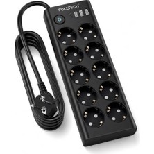 Die Grup Çoklu Priz 10’lu Grup Priz Usb’li (3x Usb-A, 1x Usb-C), 3680W 16A, 2 Metre Kablo, Topraklı Uzatma Kablosu, Ev Ofis Gaming