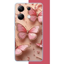 Aksesuarist Redmi Note 13 4g Uyumlu Pembe Taşlı Kelebek Baskılı Silikon Kılıf
