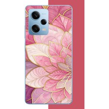 Aksesuarist Redmi Note 12 Pro 5g Uyumlu Pembe Yaprak Baskılı Silikon Kılıf