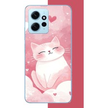 Aksesuarist Redmi Note 12 4g Uyumlu Pembe Kedi Baskılı Silikon Kılıf