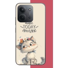 Aksesuarist Redmi 15C Uyumlu Çiçek Taçlı Kedi Baskılı Silikon Kılıf