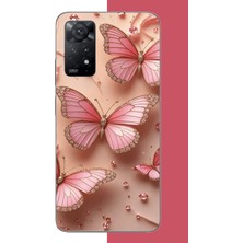 Aksesuarist Redmi Note 11E Uyumlu Pembe Taşlı Kelebek Baskılı Silikon Kılıf