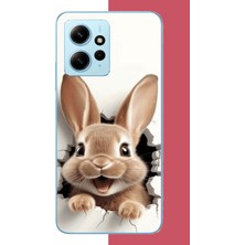 Aksesuarist Redmi Note 12 4g Uyumlu Mutlu Tavşan Baskılı Silikon Kılıf