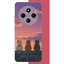 Aksesuarist Redmi 14C Uyumlu Duvardaki Kediler Baskılı Silikon Kılıf