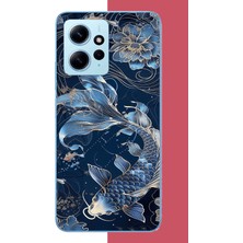 Aksesuarist Redmi Note 12 4g Uyumlu Mavi Yüzen Balık Baskılı Silikon Kılıf