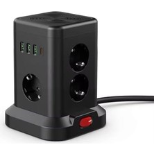 Die Grup Kule Tipi Çoklu Priz - 3 Usb-A + 1 Type-C Çıkışlı, Akım Korumalı, Tek Tuş Kontrollü Masaüstü Priz