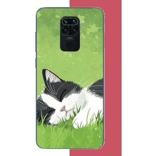 Aksesuarist Redmi Note 9 Uyumlu Uyuyan Kedi Baskılı Silikon Kılıf