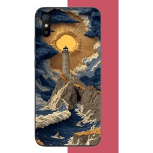 Aksesuarist Redmi 9A Uyumlu Mavi Bulutlu Deniz Feneri Baskılı Silikon Kılıf