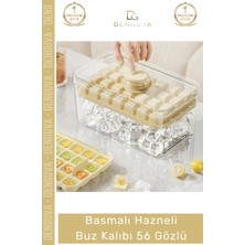 Premium Dayanıklı Bpa Içermeyen Düğmeli Basmalı Çift 56'lı Buz Küpü Kalıbı Kullanışlı Saklama Kutulu