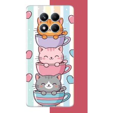 Aksesuarist Redmi Note 14 Pro 5g Uyumlu Kawaii Fincandaki Kediler Baskılı Silikon Kılıf