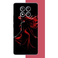 Aksesuarist Redmi Note 14 Pro 5g Uyumlu Kırmızı Elbiseli Kadın Baskılı Silikon Kılıf